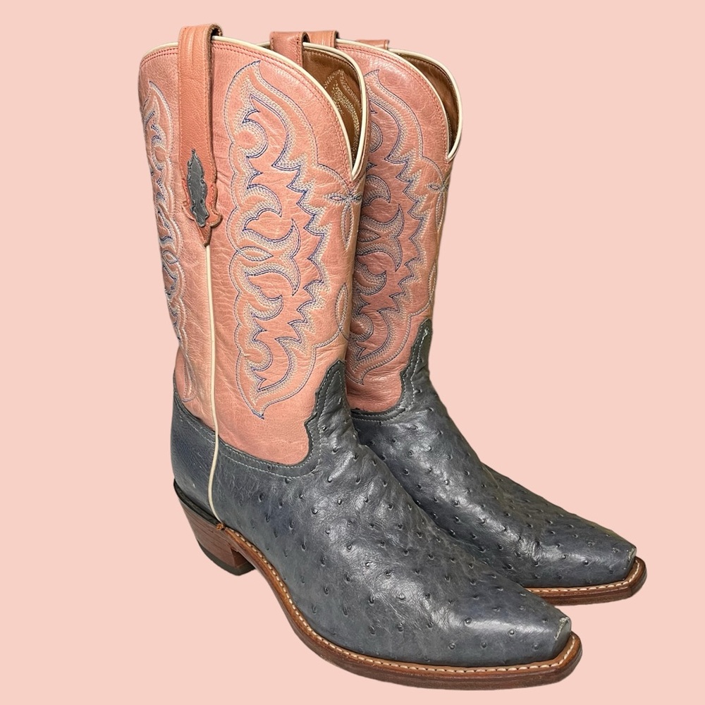 🌟Tony Lama Denim Full Quill Ostrich & Pink Goat Cowgirl  Boots🌟